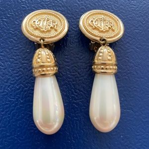 Vintage Christian Dior Monogram Pearl Drop Earrings